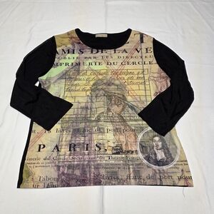 Susan Lawrence Black and Multicolor Long Sleeve Top